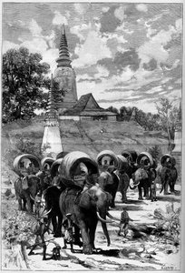 Kambodscha: Jagdkarawane des französischen Protektorats vor dem Berg der Dame Penh (Phnom Penh). In „Le Monde illustré“ Nr. 1312 vom 20. Mai