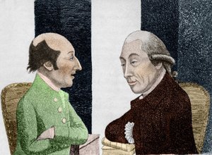 Karikatur von James Hutton (1726 - 1797) links und Joseph Black (1728 - 1799) rechts (Gravur Anfang des 19. Jahrhunderts) von Unknown artist