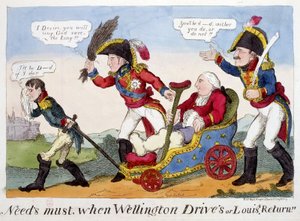 Karikatur über Napoleon 1er, Louis XVIII und Wellington - in „Napoleon 1er“, Karikaturensammlung von Unknown artist