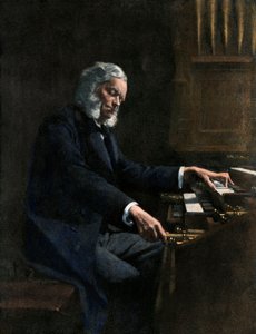 Cesar Franck (1822-1890) spielt die Orgel in der Kirche Saint Clothilde in Paris (Frankreich) - Kolorierte Illustration