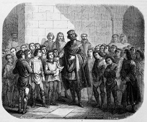 Karl der Große besucht eine Schule - in „Geschichte der Päpste, Könige, Königinnen, Kaiser durch die Jahrhunderte“ von Maurice Lachatre