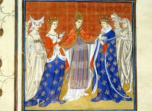 Karl IV. der Schöne und Blanche von Burgund - Miniatur des Mittelalters (ref. 512, 345v): Genehmigungsantrag an die Stadtbibliothek Toulouse (tel: 05 62 27 66 66)