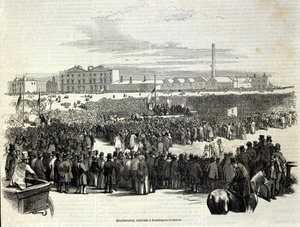 Chartisten-Demonstration in Kennington Common: eine politische Arbeiterbewegung, Vorläufer des Sozialismus. Gravur von 1848 von Unknown artist