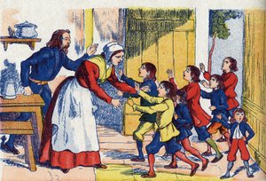 Rückkehr der Kinder. Illustration zu „Der kleine Däumling“ von Charles Perrault von Unknown artist