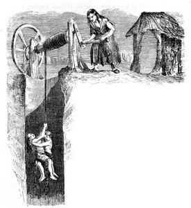 Kinderabstieg in eine Kohlenmine in England, um 1840