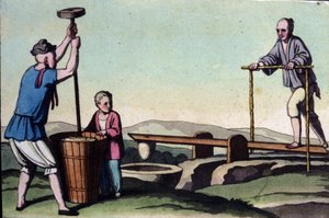 China, links das Reishülsen und rechts die Wasserregulierung für die Stecklinge - in „Das alte und moderne Kostüm“ von Jules Ferrario