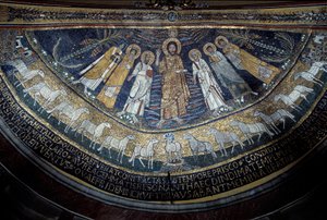 Christus unter St. Paulus, St. Cäcilia, St. Pascal, St. Peter, St. Valerian und St. Agatha von Unknown artist
