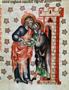 Abschied Christi (Jesus Christus und Josephs Abschied). Miniatur gemalt in „Die Passion der Äbtissin Kunigunde“