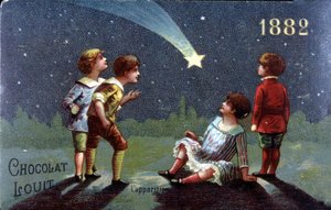 Chromolithographie Chocolat Louit von 1882. Kinder wünschen sich etwas beim Erscheinen des Sterns von Unknown artist