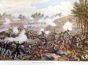 Bürgerkrieg (1861 - 1865), Amerikanischer Bürgerkrieg 21.07.1861: Erste Schlacht von Bull Run oder Erste Schlacht von Manassas: Virginia, die Konföderierten unter dem Kommando von General Beauregard besiegten die nordischen Truppen von General Mac Dowell.  von Unknown artist