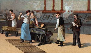 Münzherstellung, Goldklingen. Chromolithographie Ende des 19. Jahrhunderts von Unknown artist