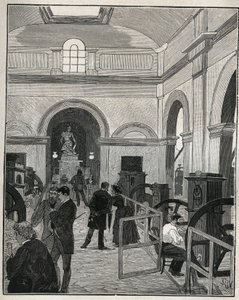 Münzwerkstatt in der Monnaie de Paris. Gravur von 1885 in „Les arts et métiers illustrés“ von Adolphe Bitard.