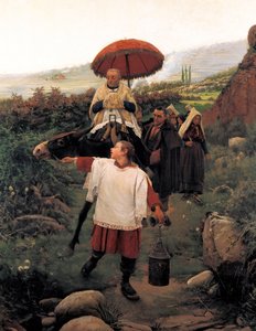 "Combregar a Muntanya". Religiöse Prozession in einem Berg. Gemälde von Mariano Vayreda Vila (1853-1903). Spanien, Olot. Regionalmuseum Garrotxa.