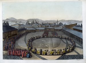 Konstantinopel: Tor des Glücks. Diese Tür gibt Zugang zum Inneren des Palastes, in dem der Sultan mit seiner Familie und den Damen seines Harems lebt. In „Das alte und moderne Kostüm“
