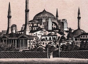 Konstantinopel, Türkei: Blick auf die Hagia Sophia. in „Die Welt illustriert 168 Ansichten“. Undatiert (spätes 19. Jahrhundert)