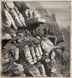 Bau einer Bergstraße in den Alpen - Gravur in „La Science française“