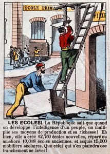 Schulbau durch Arbeiter - in „Le Figaro“, März 1889