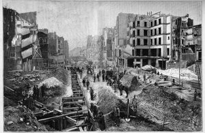 Bauarbeiten in der Rue Reaumur - Umgestaltungen von Paris unter dem Zweiten Kaiserreich, Haussmann Paris (Boulevard, Haussmann-Arbeiten) - Der Durchbruch der Rue Reaumur im 3. Arrondissement von Paris von Unknown artist