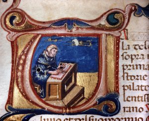 Kopist Mönch. Manuskript aus dem 13. Jahrhundert. Biblioteca Trivulziana, Mailand von Unknown artist