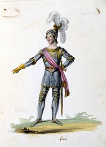 Kostüm für die Figur des Tancredi, gezeichnet von Gironi für die Oper „Tancredi“ von Gioacchino Rossini. 1813 von Unknown artist