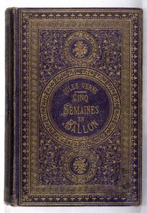 Titelblatt des Buches „Fünf Wochen im Ballon“, Roman von Jules Verne