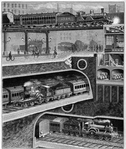 Straßenschnitt von London nach England im Jahr 1898. Gravur von 1898. In „La Nature. Revue der Wissenschaften und ihrer Anwendungen auf die Künste und die Industrie“ von Unknown artist