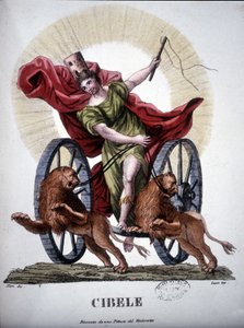 Kybele, Göttin der Fruchtbarkeit der Natur - im Dizionario mitologico, Gravur des 19. Jahrhunderts nach einem Gemälde von Tintoretto, Bibl. di Brera, Mailand. von Unknown artist
