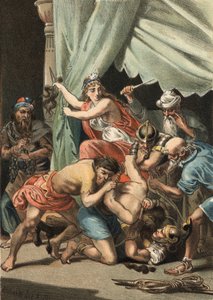 Dalila schneidet Samson die Haare ab, um ihn verwundbar zu machen und ihn den Philistern auszuliefern von Unknown artist