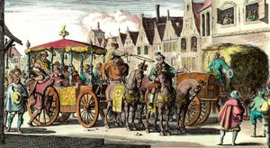 Tod von Heinrich IV.: Ermordung von Heinrich IV. (1553 - 1610) am 14. Mai 1610 durch François Ravaillac (1578 - 1610). Kupferstich des 17. Jahrhunderts. Private Sammlung.