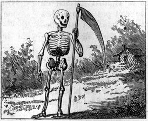 Der Tod dargestellt mit einer Sense. Gravur von 1860. von Unknown artist