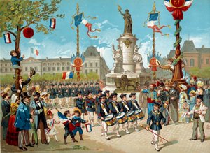 Parade der Kinder der Schulbataillone auf dem Place de la République am 14/07/1883 in Paris. Lithographie des 19. Jahrhunderts Paris, Musée Carnavalet von Unknown artist