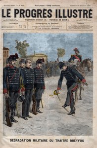 Degradierung von Alfred Dreyfus - Dreyfus-Affäre: Die Degradierung von Alfred Dreyfus im Hof der Militärschule, Paris, 5. Januar 1895 - Gravur in „Der illustre Fortschritt“ von 1895