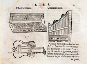 Beschreibung von Cembalo und Lyra (?) Seite aus Musurgia seu praxis musicae von Unknown artist