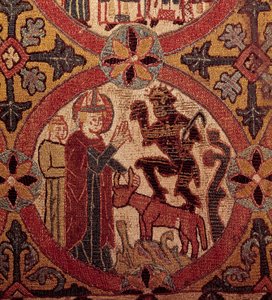 Detail einer Stickerei, die die Versuchung des heiligen Martin darstellt. Isländische Tapisserie. 1390-1403. Paris, Nationalmuseum des Mittelalters, Thermen von Cluny