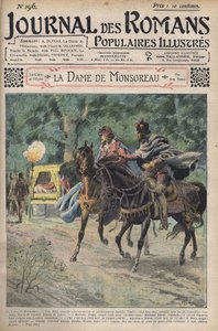 Diane wird von ihrem Ehemann gerufen, während sie mit ihrem Liebhaber Bussy reitet. Illustration des Romans „La Dame de Monsoreau“ von Alexandre Dumas. In „Journal of Illustrated Popular Novels“.
