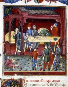 Verteilung von Brot und Schuhen an Alte und Arme. 1422.