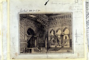 Zeichnung für die Kulisse der Szene 3 des Aktes II der Oper „I Lombardi“ oder „Die Lombarden beim ersten Kreuzzug“ komponiert von Giuseppe Verdi (1813 - 1901) im Jahr 1843