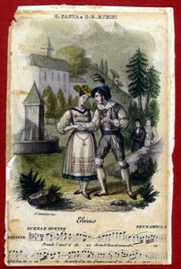 Duett zwischen Giuditta Pasta und Gian Battista Rubini in der Oper „La Sonnambula“ von Vincenzo Bellini. Teatro Carcano von Mailand. 1831.