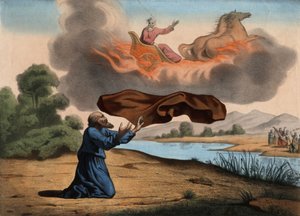Elia wird in den Himmel erhoben. Anonyme Gravur aus der Mitte des 19. Jahrhunderts. von Unknown artist