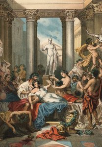 Kaiser Nero (37-68) und seine Frau Poppea. Gravur von 1881 in „El Culto de la Hermosura“ von Juan Justo Huguet, Molinas Hermanos editores