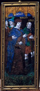 Emailplatte mit Darstellung der biblischen Figuren Salome, Kleophas, Joachim und Joseph von Unknown artist