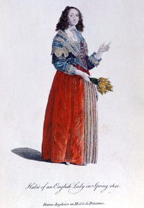 Englische Frau im Frühlingskleid 1641. Gravur aus dem 19. Jahrhundert.
