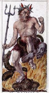 Gravur auf einer Karte eines Tarotspiels aus dem 19. Jahrhundert