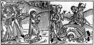 Episode aus dem Leben des Heiligen Donat (gestorben um 355). Gravur aus „Leben der Heiligen - Sommerteil“ (Das Buch der Heiligen) von Jacobus (James) von Voragine (1228-1298). Lübeck 1488. von Unknown artist