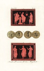 Eponymischer Archon oder Hauptmagistrat untersucht einen jungen Mann 1, und Archon mit zwei Stellvertretern 2 von Unknown artist