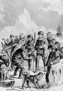 Eskimos entdecken einen von Expeditionsteilnehmern mitgebrachten Spiegel - Arktische Expedition von britischen und ausländischen Küsten bis zu den Expeditionen von 1875 von Unknown artist