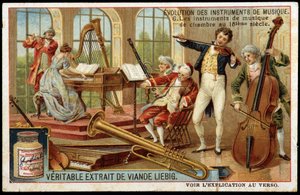 Entwicklung der Musikinstrumente: Kammermusikinstrumente im 18. Jahrhundert - Liebig Chromolithographie von Unknown artist
