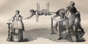 Experiment mit der elektrischen Maschine von Francis Hauksbee dem Älteren (1666-1713) - Gravur in „La Science française“ von Unknown artist