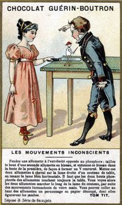 Erfahrung von zwei Kindern mit Streichhölzern und einem Messer. Chromolithographie von Schokoladenverpackungen Guérin Boutron von Unknown artist