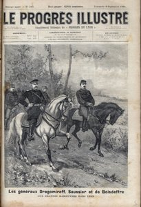 Französisch-russische Beziehungen - Französischer General Saussier und russischer General Dragomirov Mikhail Ivanovich Dragomirov und Raoul François Charles Le Mouton de Boisdeffre während der Armeemanöver in den Vogesen